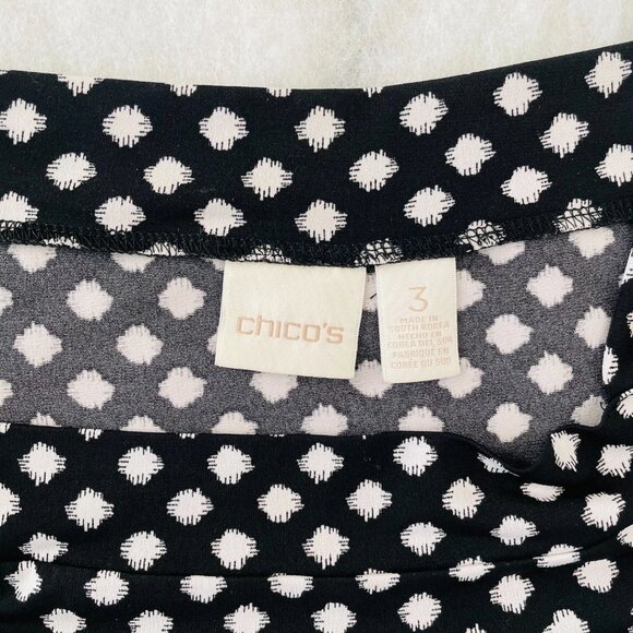 Chico's Womens Black Hi Low Hem Cold Shoulder Polka Dot Blouse Top Size 3 US XL - Picture 3 of 9